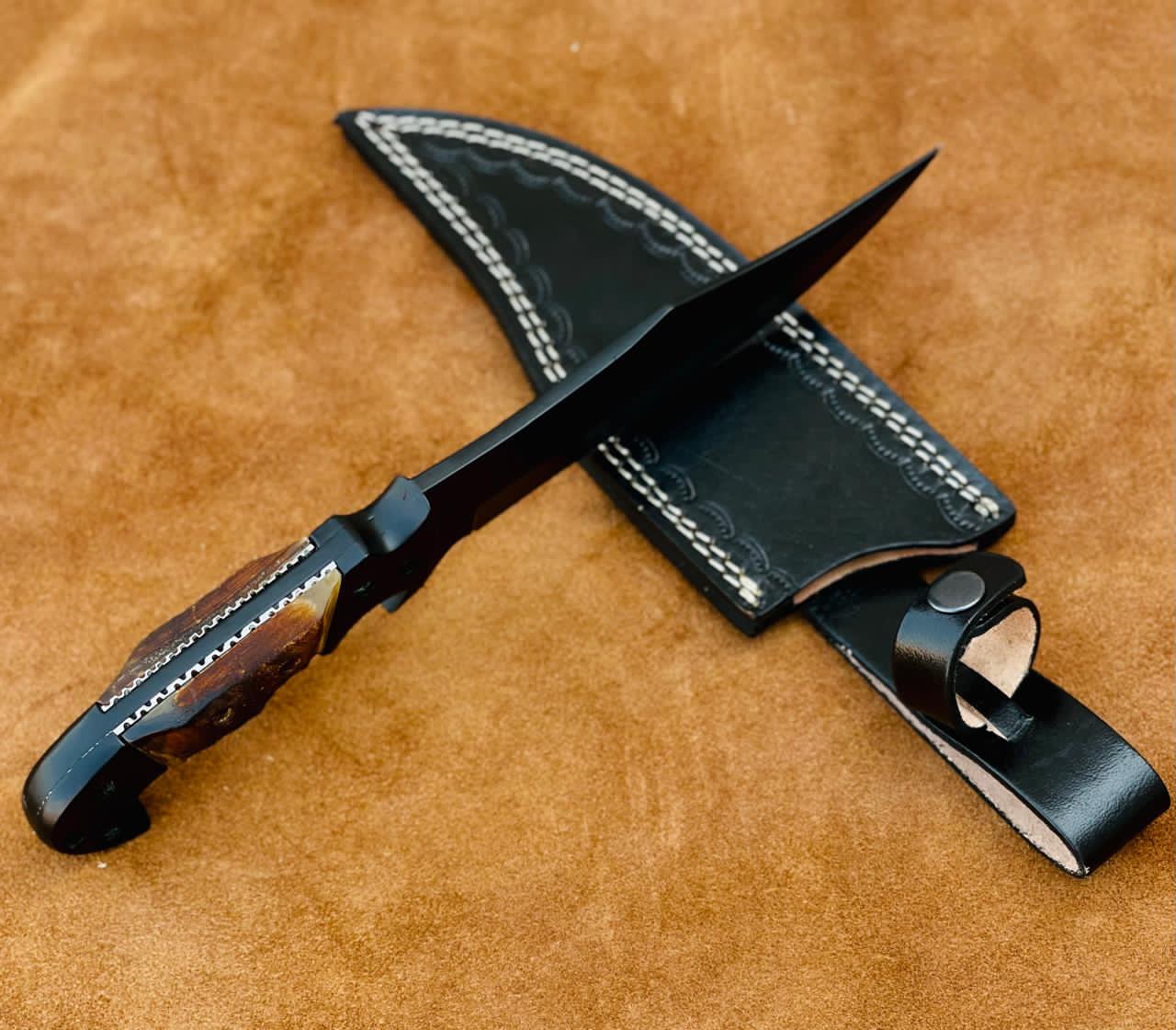 Professional Hand Forged Japanese High Carbon Steel Ultra Sharped Kitchen Chef Knife With Hand Stitched Leather Sheath